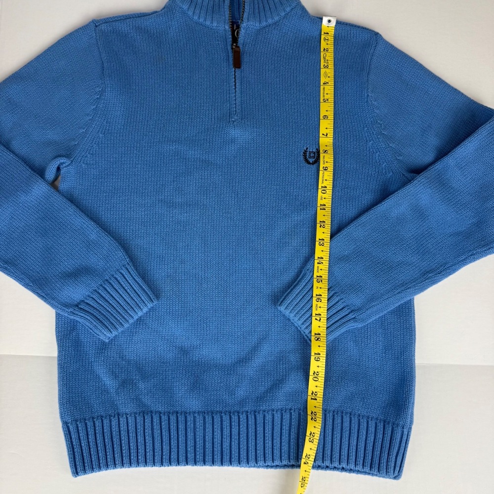 NWT Chaps Mens Quarter Zip Sweater Blue Cotton Shaker Stitch Mock Neck Medium - Picture 6 of 7